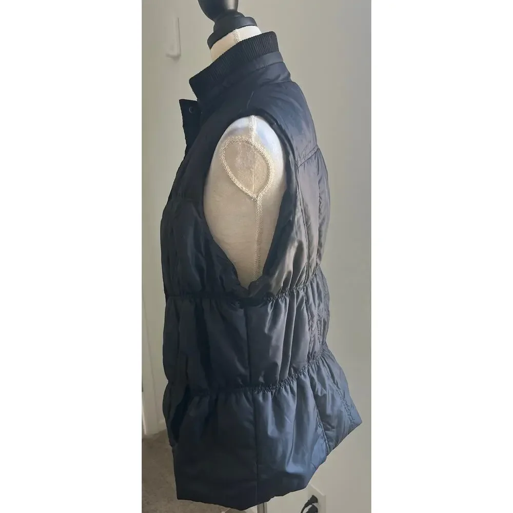 Avenue Stretchy Ruched Puffer Black with Pockets Sleeveless Zip Up Vest Sz 14/16